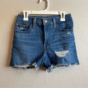 Levi’s High Rise Distressed Blue Denim Shorts Size 24